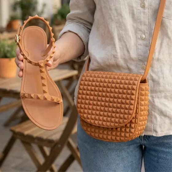 Kit Sandália Feminina Com Bolsa Verão Moda Blogueira Lançamento Rasteira Plana