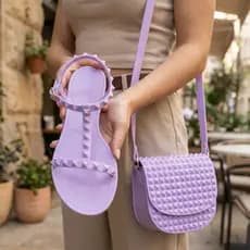 Kit Sandália Feminina + Bolsa Adulto Blogueira Moda Rasteirinha Confortável Leve