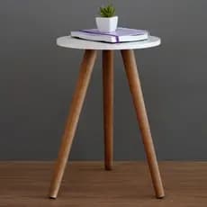 Mesa De Canto Redonda Pe Palito Mdf Branca Preta
