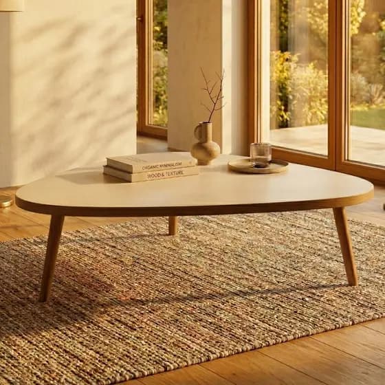 Mesa de Centro Moderna Orgânica Para Sala Pés de Madeira