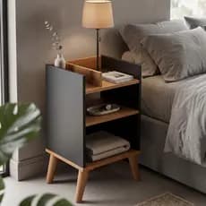 Mesa Cabeceira Para Quarto Pequeno Com Nicho Prateleira Decoração Moderna Pés Altos Multiuso