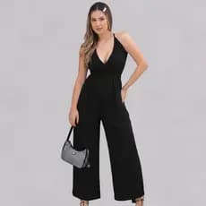 Macacão Longo Feminino Duna Alça Elegante Abertura nas Costa Veste 38 ao 42 Moda Feminina G