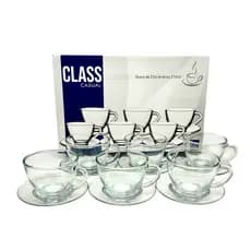 Kit Xícaras Chá Café c/ Pires  210 ml Vidro Incolor c/12 peças (6 xícaras e 6 pires) Cozinha Mesa Posta
