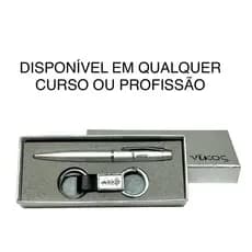 Kit Caneta e Chaveiro Metálicos Personalizado c/ Estojo Duplex Prata Presente Formatura / Profissões + NOME