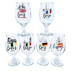 Taças de Cerveja Personalizadas c/6 de Vidro Países 370 ml Cervejas Pelo Mundo