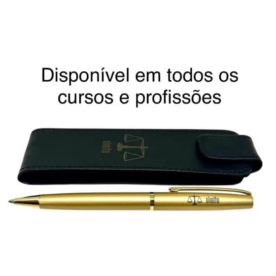 Caneta Metálica Personalizada Dourada c/ Estojo Couro Presente Formatura Profissão + NOME