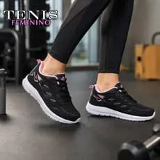 Tênis Feminino Esportivo Leve Confortável para Academia Corrida Caminhada Dia a Dia Preto