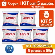Kit 5 Pacotes Algodão Bola 50g Cada - 100% Algodão