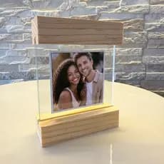 Porta Retrato Decoração Base Madeira Enfeite Personalizável Sala Estar Jantar Vidro