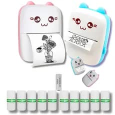Mini Impressora Portátil Gatinho + 10 Rolos Bobina Adesivo Termico + 1 Comum ( Continuo)
