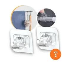 Kit 01 à 10 Ganchos Adesivos para Varão de Cortina não precisa furar Suporte de Parede