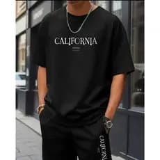 Conjunto Camiseta California 100% Algodão Bermuda de tactel Short com Bolso Masculina Academia Casual Treino