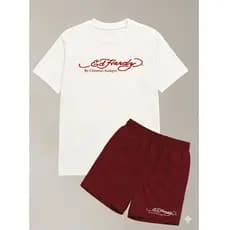 kit Short Tectel Elastano Masculino Estampado Ed Hardy e Blusa 100% Algodão Tradicional