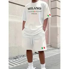 Conjunto Camiseta e Short Tectel Kit Camisa Blusa Algodão + Bermuda Verão Milano Moderna Minimalista Estilosa