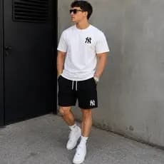 Kit Camisa e Short Algodão New York Camisa 100% Algodão Confortável Treino Academia