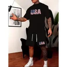 kit Conjunto USA Lançamento Camiseta  Algodão + Shorts Tactel Masculino estiloso copa