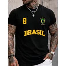 Camisa Camiseta Masculina Blusa Brasil copa seleção 8 Verão Camisa 100% Algodão Premium