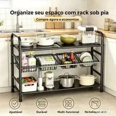 Prateleira multifuncional para pia de cozinha design em camadas suporte para panelas diversos modelos para organizar ute