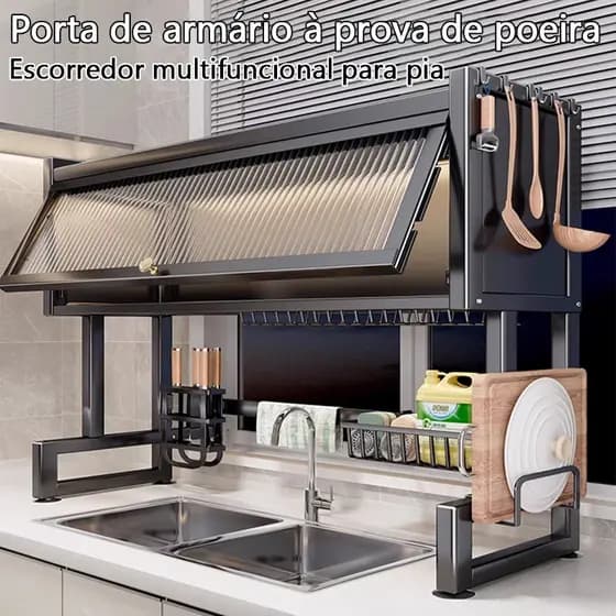 Prateleira para pia de cozinha armazenamento de pratos pia multifuncional escorredor à prova de poeira