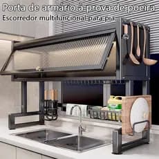 Prateleira para pia de cozinha armazenamento de pratos pia multifuncional escorredor à prova de poeira