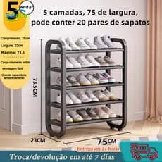 Sapateira  75 cm de Altura e 5 Andares para 15/20 Pares stante para Sapatos 5 Andares