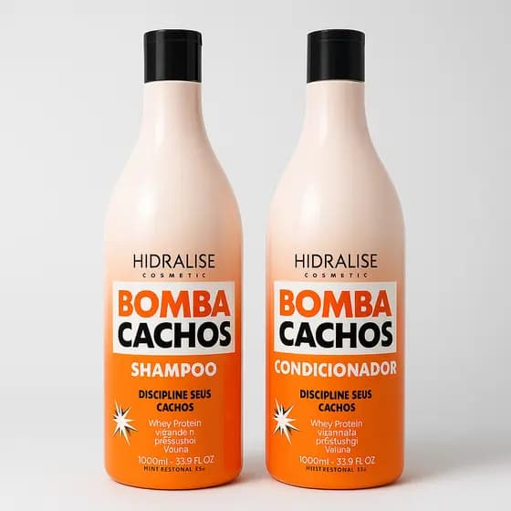 Kit Bomba Cachos Cabelos Cacheados Shampoo 1L Condicionador