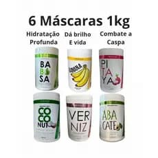 Kit 6 Máscaras de Banana+ Pitaya+ Babosa+ Coco +Verniz+ Abacate 1 kilo Hidralize Brilho e Maciez