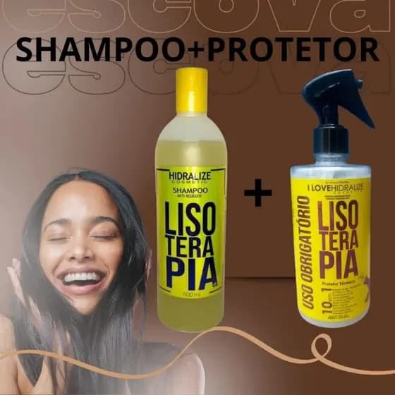 Kit Shampoo Lisoterapia Anti- Resíduo 500 ML + Protetor Térmico Modelador Uso Obrigatório 10 em 1