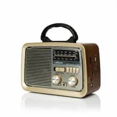 Rádio Retrô Vintage Portátil Bluetooth com FM AM USB e Bateria Recarregável