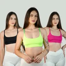 KIT 3 Top De Academia Alcinha Regulável Tecido Duplo Top Faixa Sem Bojo Top Fitness Verão Feminino