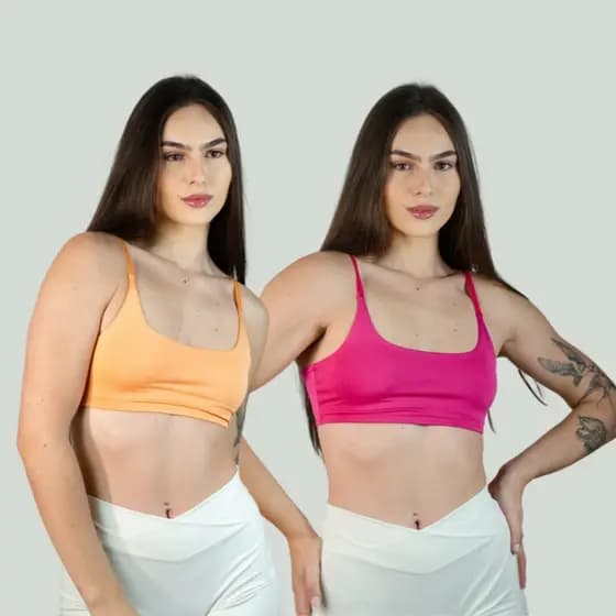 KIT 2 Top De Academia Alcinha Regulável Top Faixa Tecido Duplo Microfibra Sem Bojo Top Fitness Verão