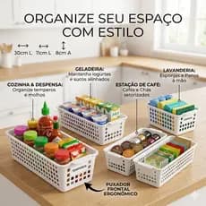 Cesto Organizador - Kit 2 Unidades Organizador de Geladeira e Lavanderia Slim Branco