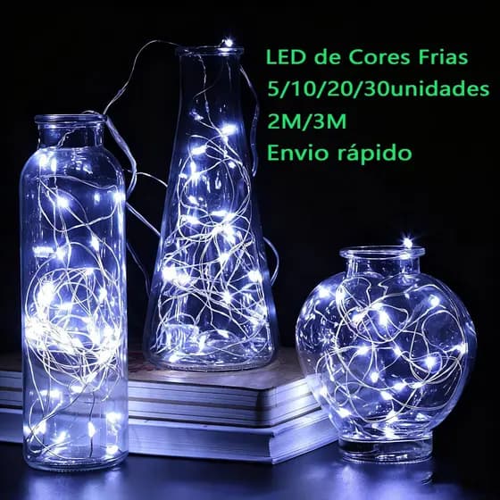 Fio De Fada LED de Cores Frias 2M/3M para Decoração Casa Natal Festa à Prova d'Água 3 Modos Iluminação Bateria Incluída
