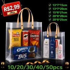 Sacolas de Presentes Transparente Fosca Reforçada de PP com Alça de Fibra Muito Adequado para Lanches Artesanais Bebidas