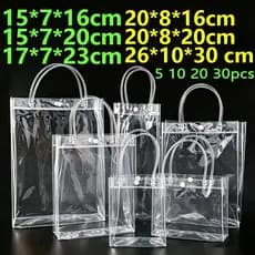 5/10/20/30 Peças Bolsa De Lembrança De Aniversário Infantil Sacola PVC Transparente com alça Presentes de batizado natal