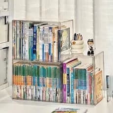 Caixa Organizadora Acrílica Transparente para Livros, Cadernos B5 e Discos CD - Grande com Tampa de Exibição