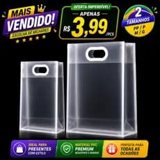 Sacola De presente aniversário PP Transparente Borda Colorida 3 Cores Batizado Natal Festa Lembrancinha Doces Cosmétic