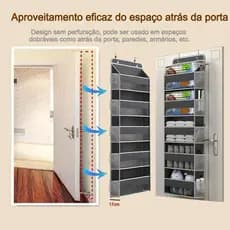 Organizador De Armazenamento Suspenso Grande 5 Prateleiras Bolsa Organizadora Multiuso Para Sobre Porta Dobrável