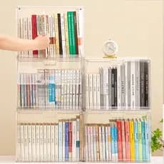 Caixa Organizadora de Livros Acrílico Grande Capacidade Transparente com Tampa para Livros e CDs