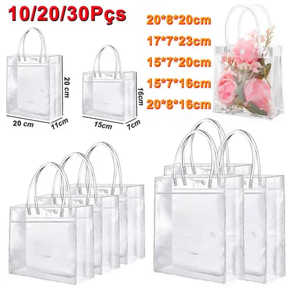 10/15/20/25 Sacos de Presente de Plástico de PVC Transparente Reutilizável Sacos de Presente de Lembrança