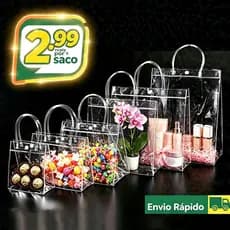 Sacos de Presente em PVC Transparente com Alças Reutilizáveis para Dia dos Pais Aniversário Casamento e Lembrancinha
