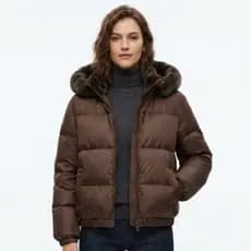 Jaqueta Feminina Puffer Com Capuz Peluciado Removível