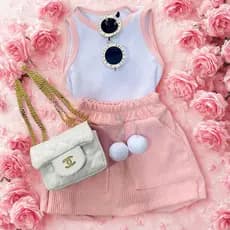 Conjuntos Infantis Menina – Regata Ribana + Short Ana Ruga com PomPom
