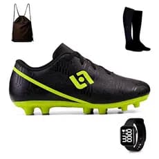Kit Chuteira Masculina Adulto Trava Futebol Campo Costurada + Mochila Meiao e Relogio