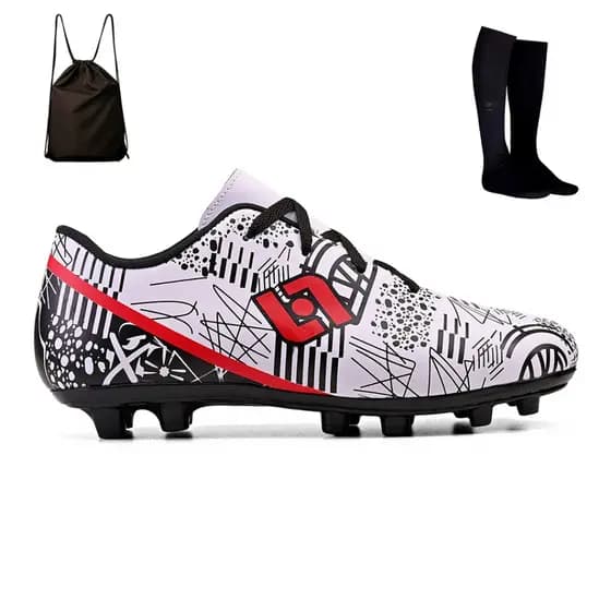 Kit Chuteira Futebol Campo Trava Infantil Resiste Costurada + Meiao e Mochila