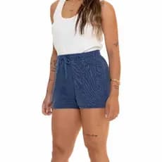 Short Feminino Moletinho Estonado com Cós de Elástico e Amarração Frontal
