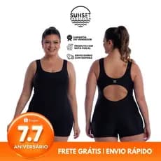 Macaquinho Fitness Plus Size Feminino Liso com Recortes para Academia Treino e Exercícios