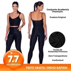 Conjunto Academia Feminino Top e Legging Poliamida com Bolso Lateral Cós Anatômico