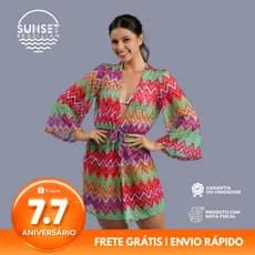 Saída Kaftan Curto em Crochê Maya – Elegância e Fluidez com Amarração na Cintura