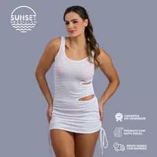 Saída de Praia Curta Feminina em Malha Lisa com Ajuste nas Laterais Confortável e Elegante